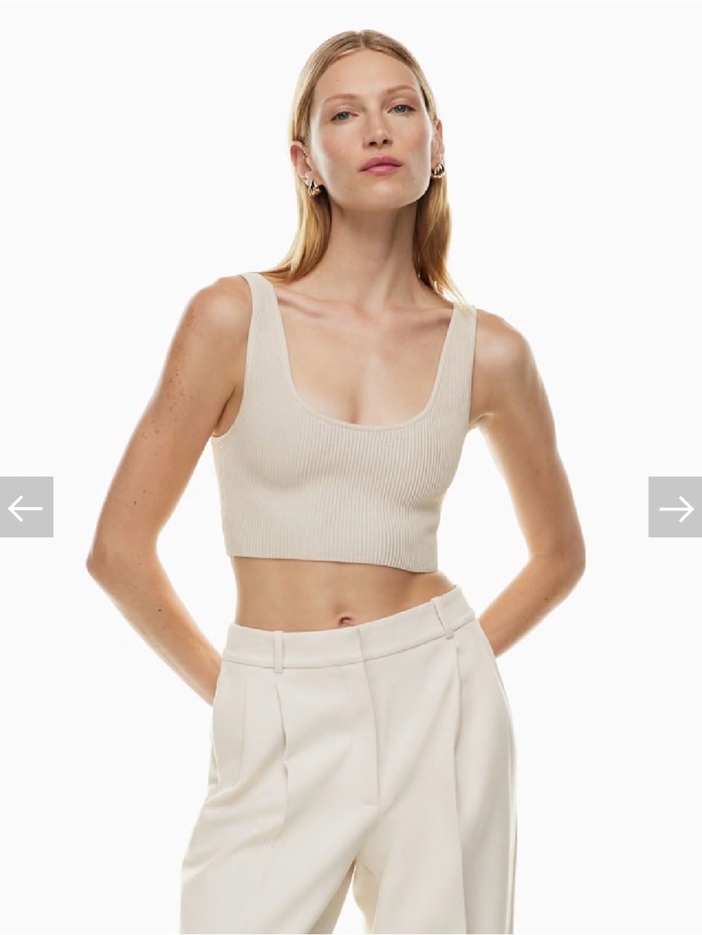 Babaton Ribbed Scoop-Neck Crop Tank in Cream